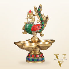 Brass peacock oil lamps 9"