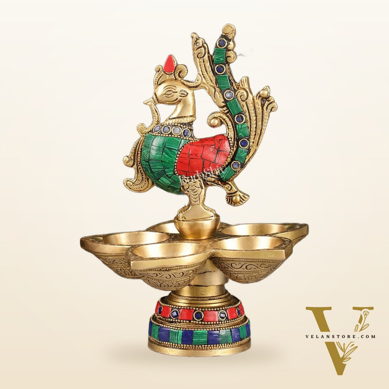 Brass peacock oil lamps 9"