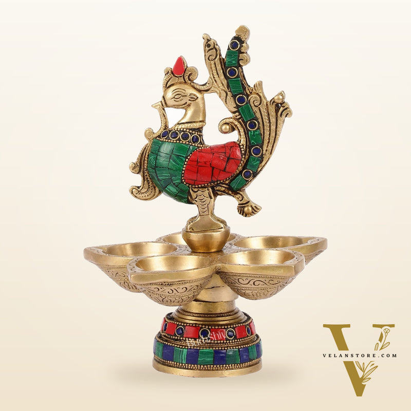 Brass peacock oil lamps 9"