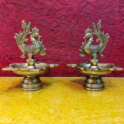 Brass peacock oil lamps 9"