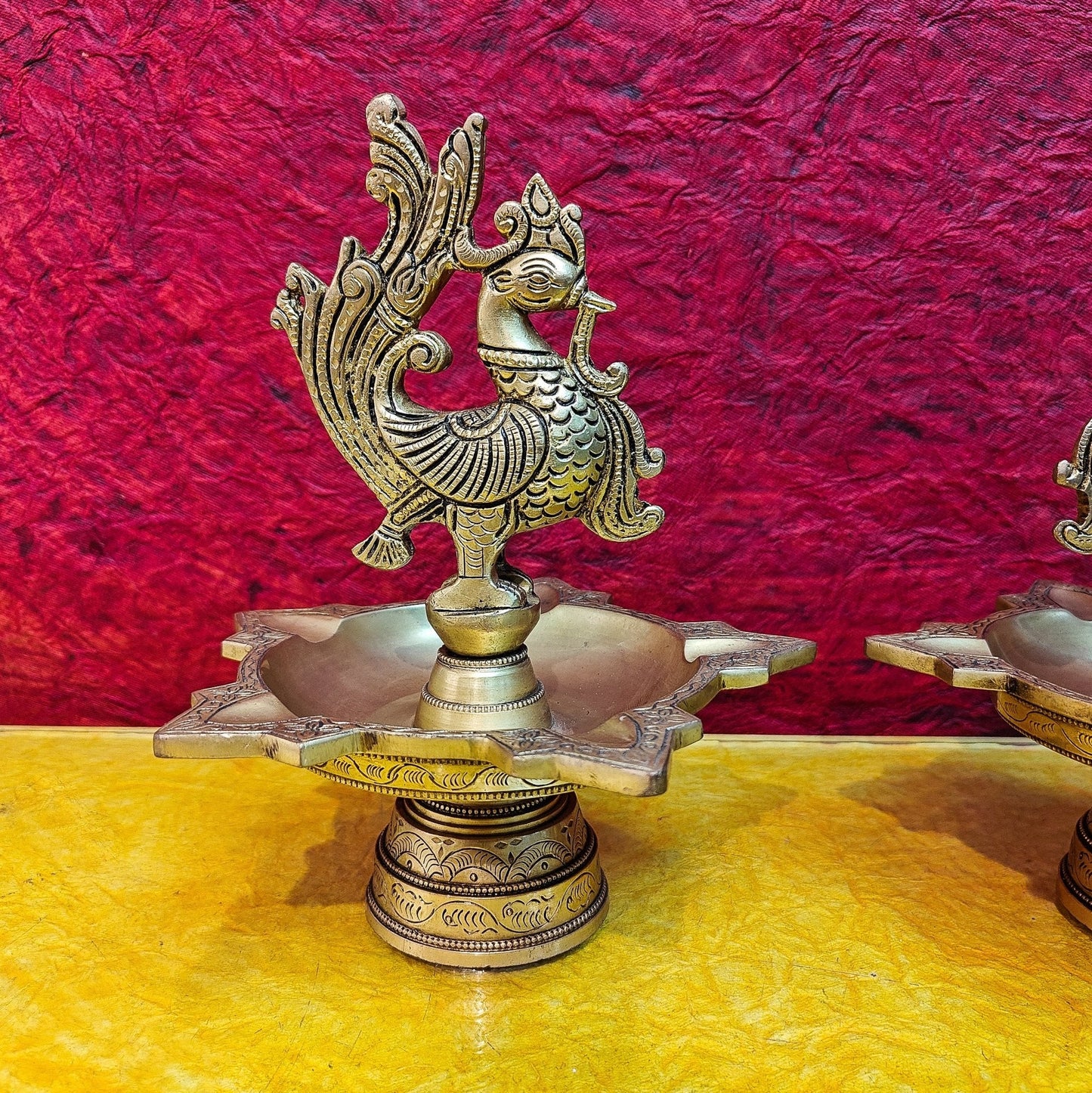 Brass peacock oil lamps 9"