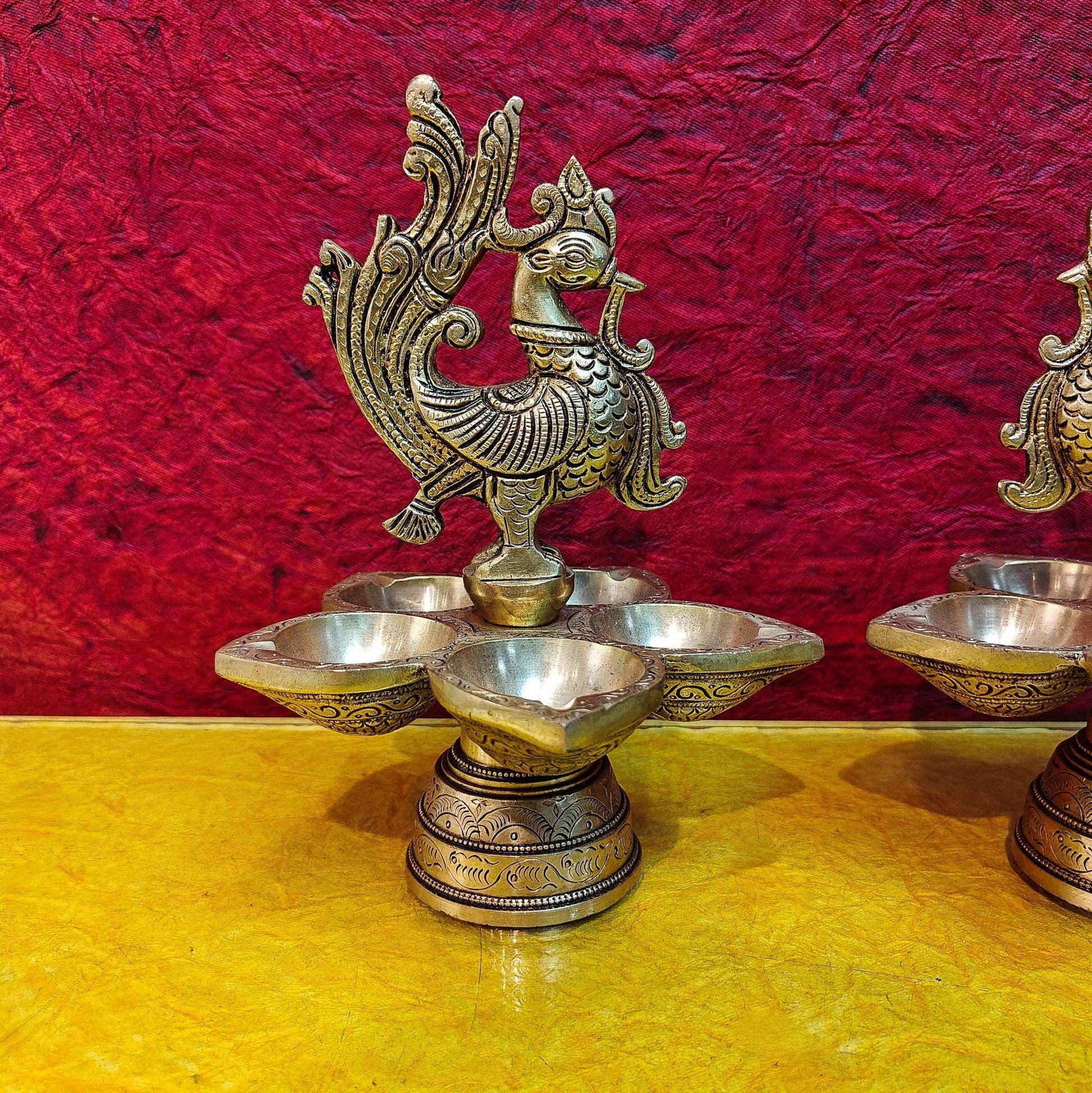 Brass peacock oil lamps 9"