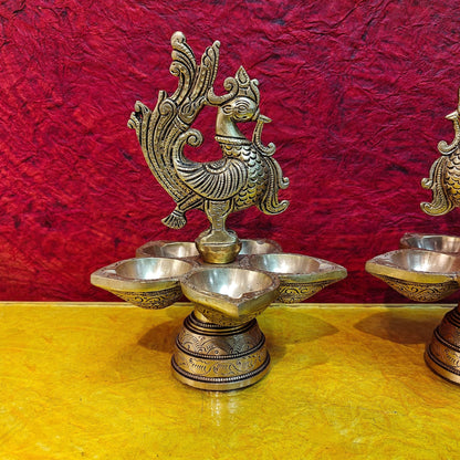 Brass peacock oil lamps 9"
