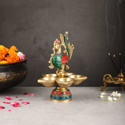 Brass peacock oil lamps 9"