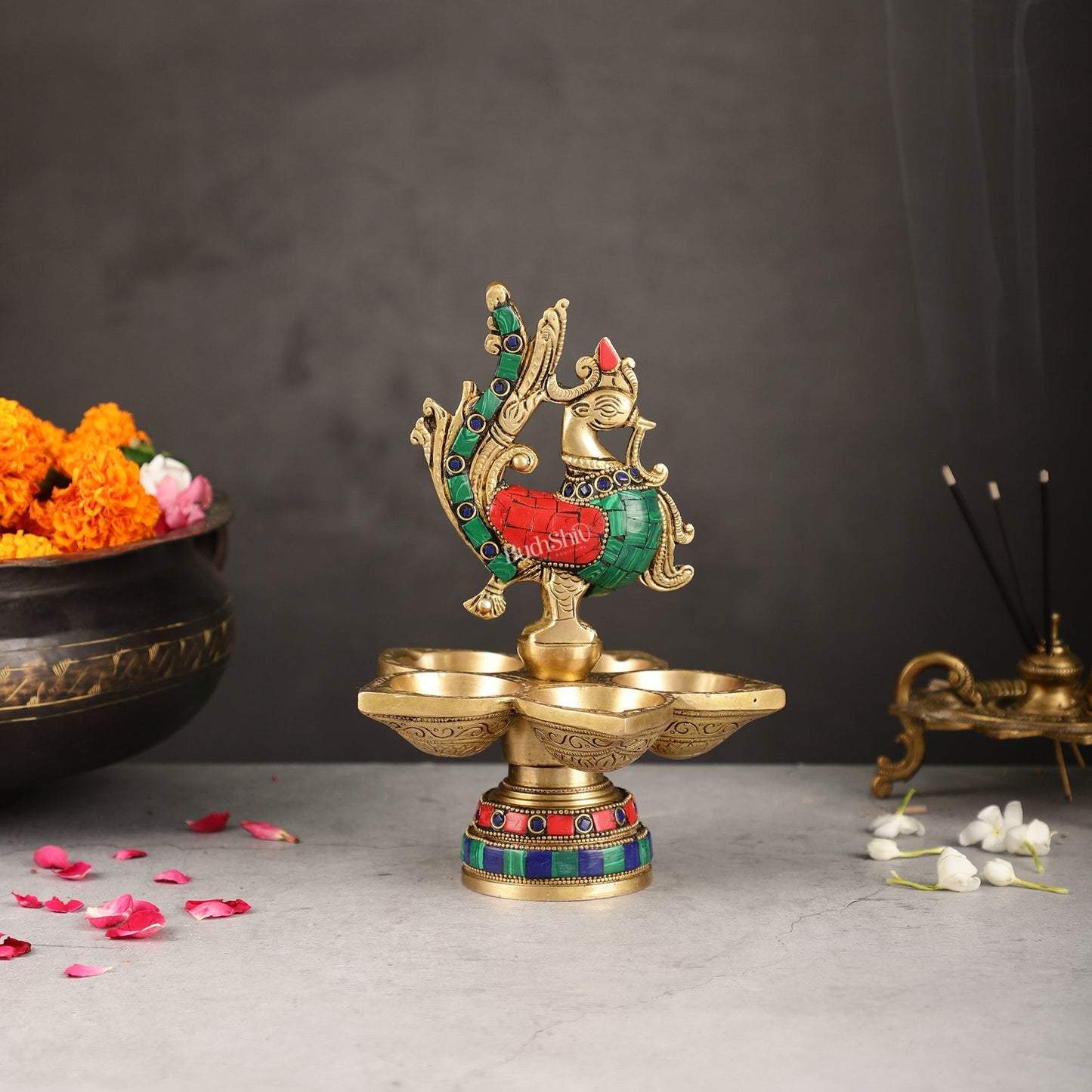 Brass peacock oil lamps 9"