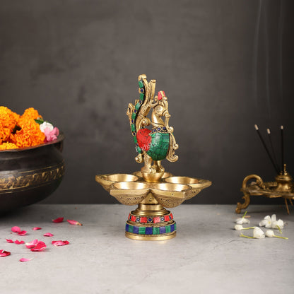 Brass peacock oil lamps 9"