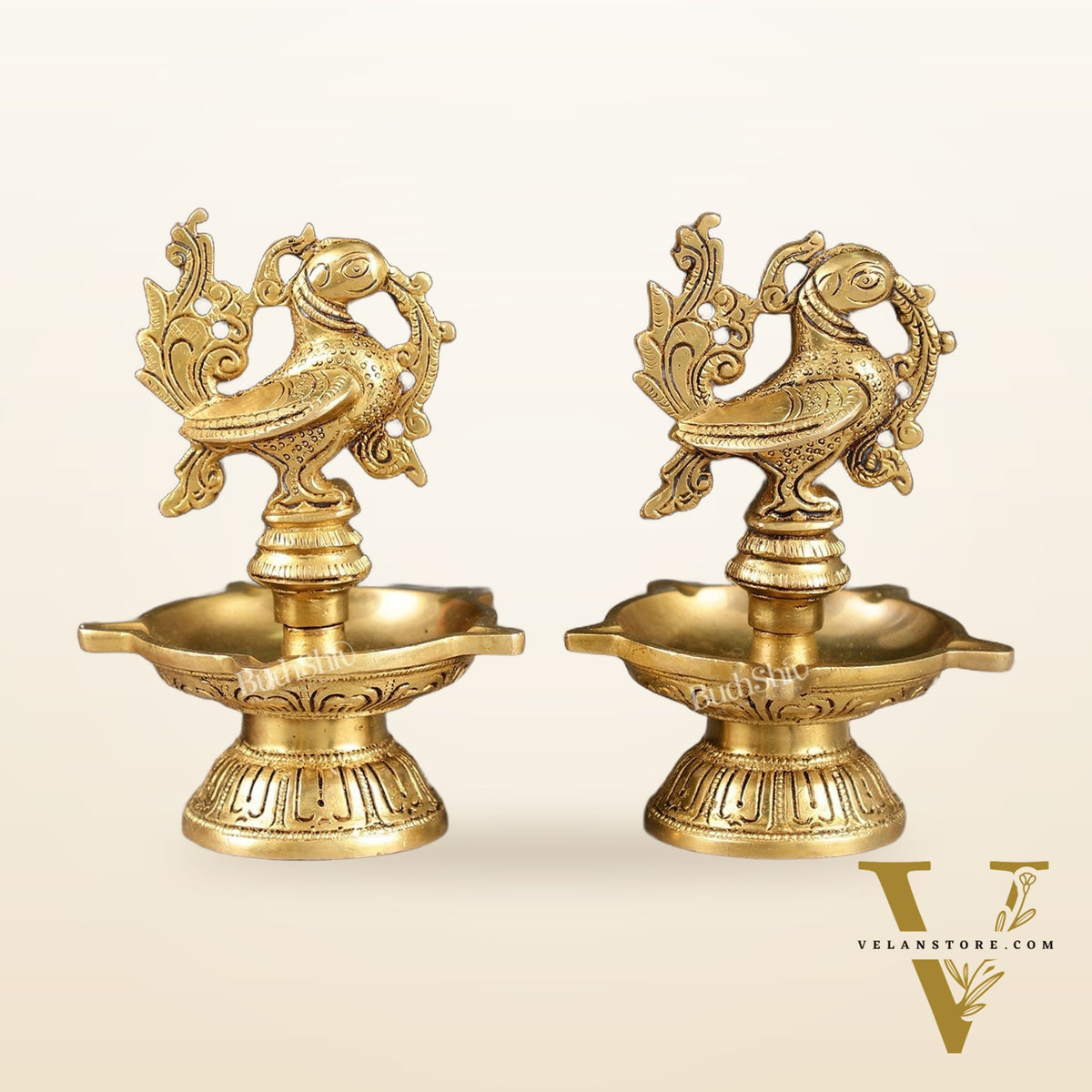 Brass peacock oil lamps diyas 6 inch