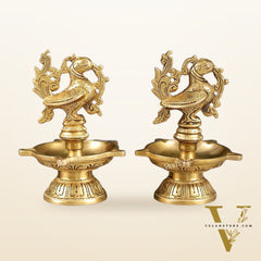 Brass peacock oil lamps diyas 6 inch