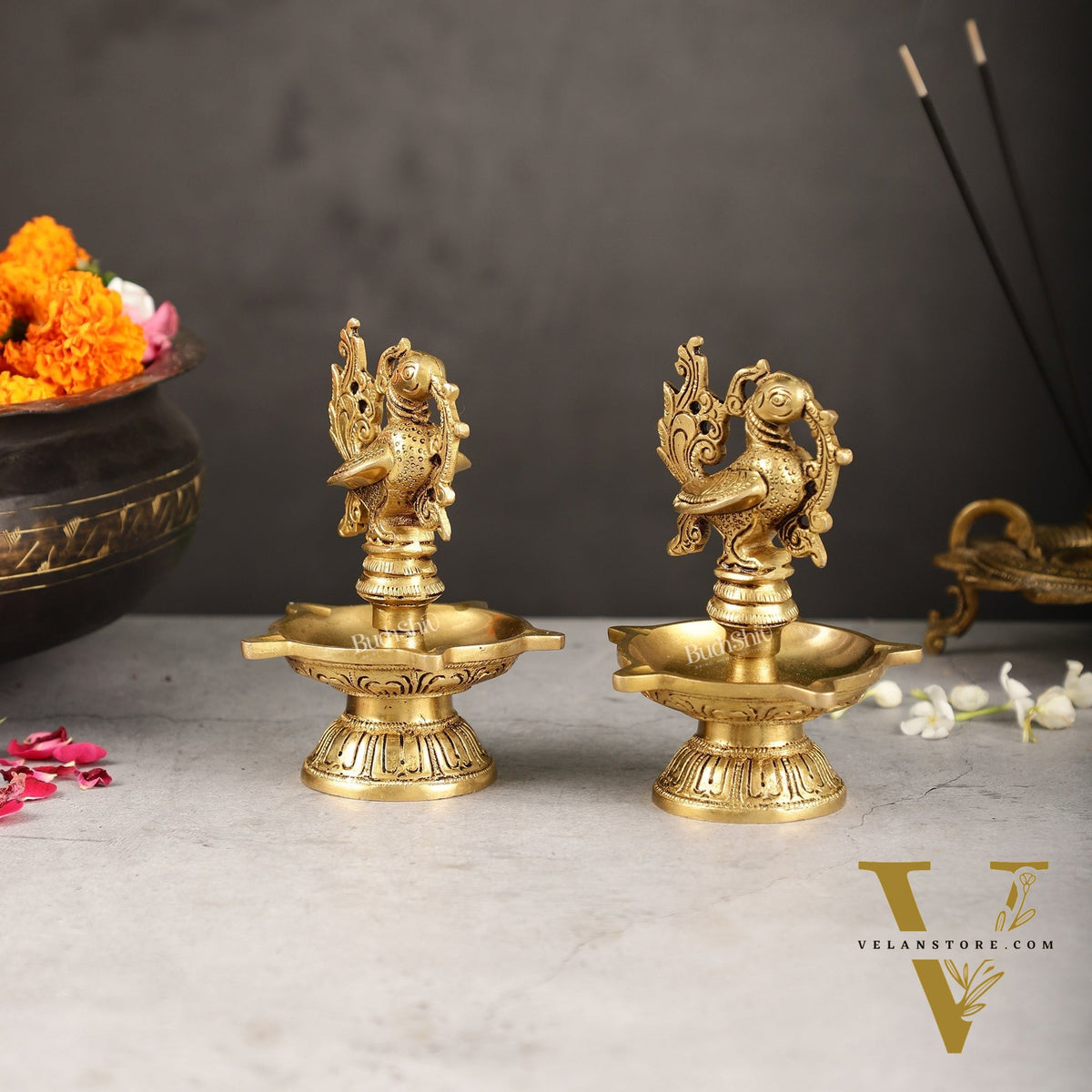 Brass peacock oil lamps diyas 6 inch