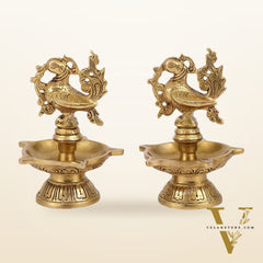 Brass peacock oil lamps diyas 6 inch
