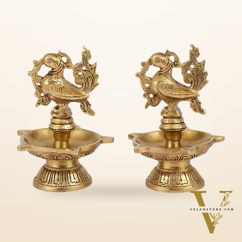 Brass peacock oil lamps diyas 6 inch