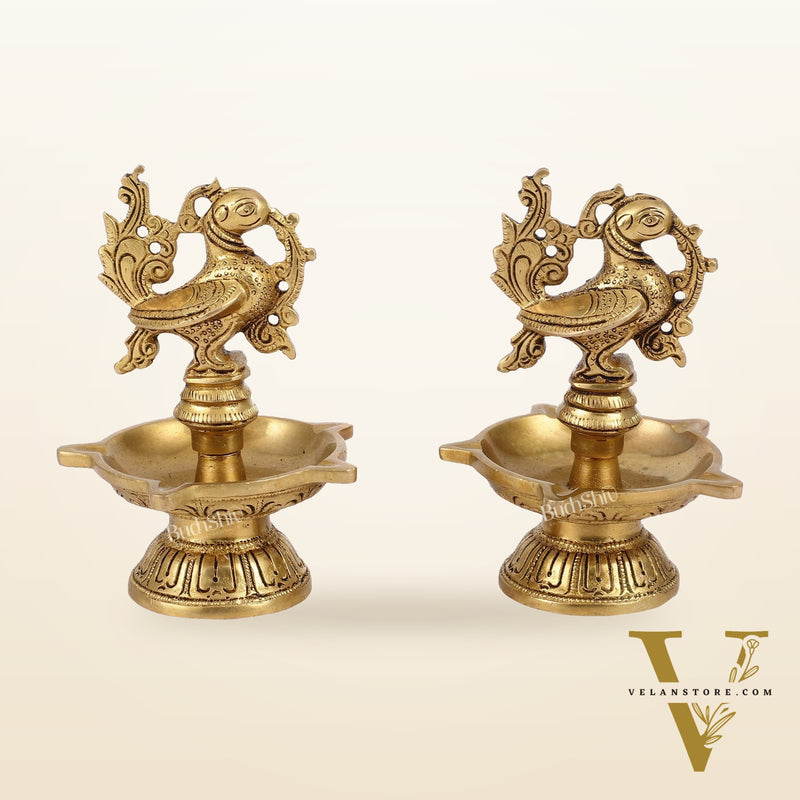 Brass peacock oil lamps diyas 6 inch