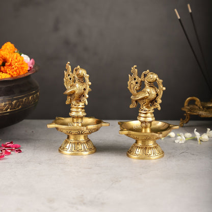 Brass peacock oil lamps diyas 6 inch