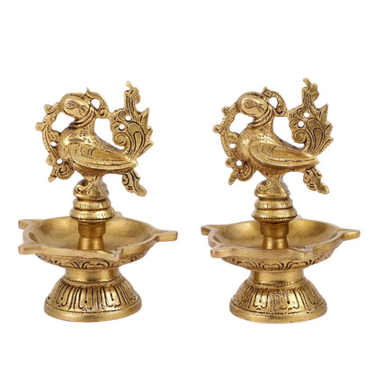 Brass peacock oil lamps diyas 6 inch