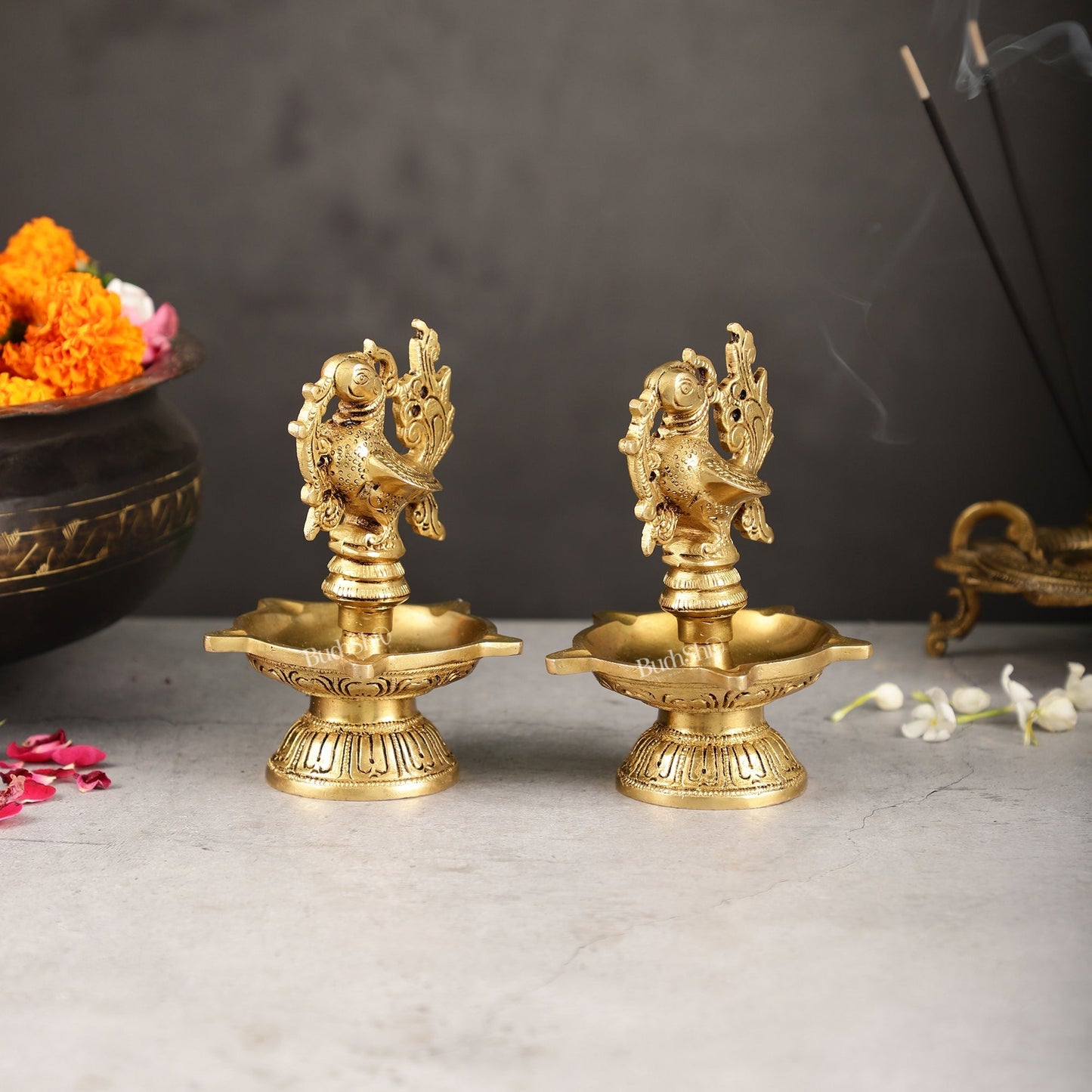 Brass peacock oil lamps diyas 6 inch