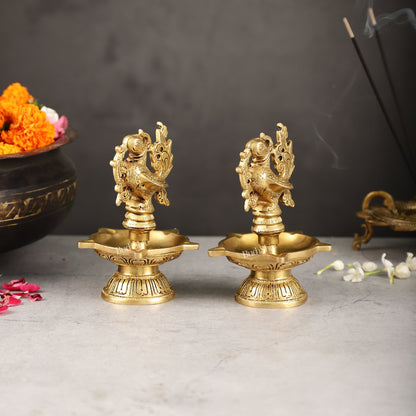 Brass peacock oil lamps diyas 6 inch