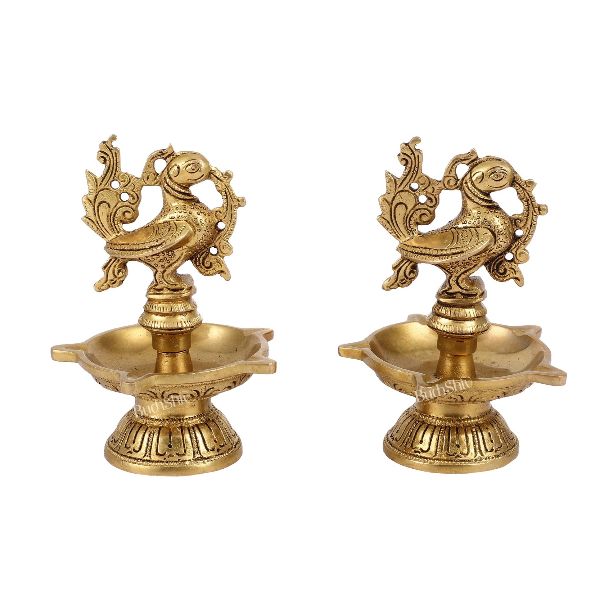 Brass peacock oil lamps diyas 6 inch