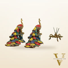 Brass peacock showpiece 12 inch multicolour stonework