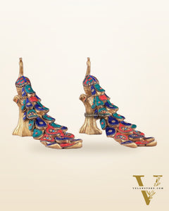 Brass peacock showpiece 12 inch multicolour stonework
