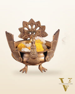 Brass peacock urli antique tone 9"