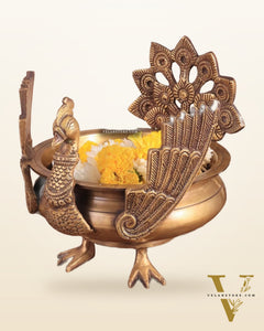 Brass peacock urli antique tone 9"