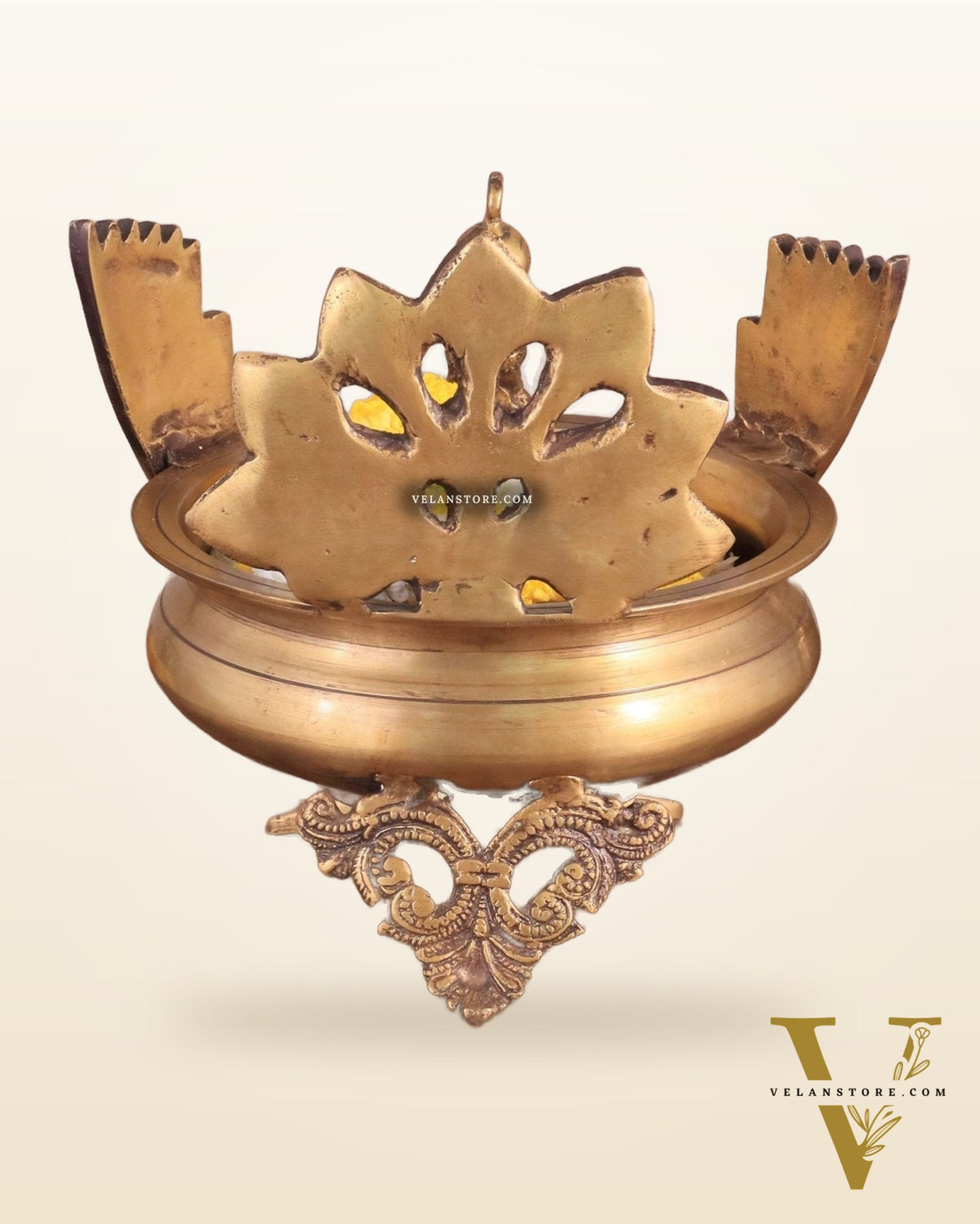 Brass peacock urli antique tone 9"