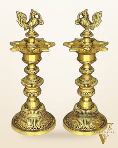 Brass Peacock vilakku oil lamp diya 15.5 inch superfine