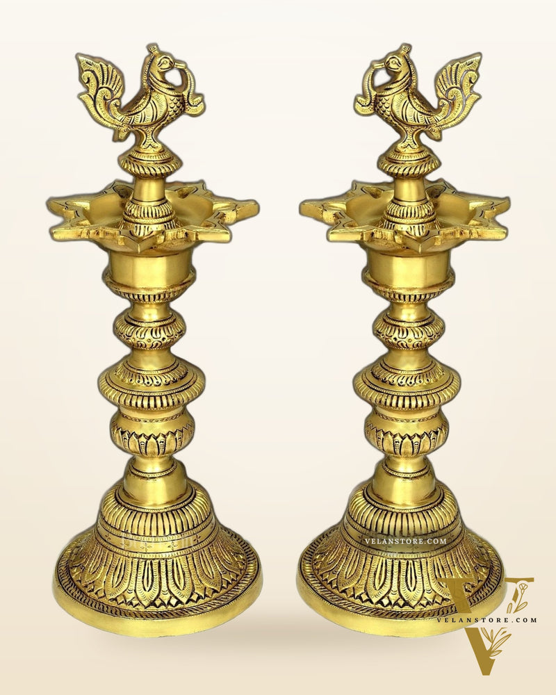 Brass Peacock vilakku oil lamp diya 15.5 inch superfine