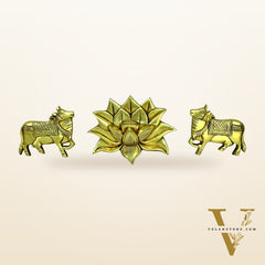 Brass Pichwai set of Cows and Lotus wall hanging