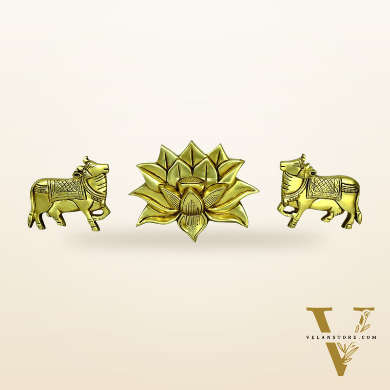 Brass Pichwai set of Cows and Lotus wall hanging