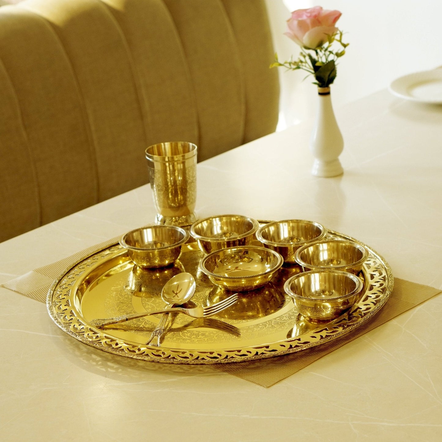Brass Royal 10Pc Jaali Dinner Set (14" Plate)