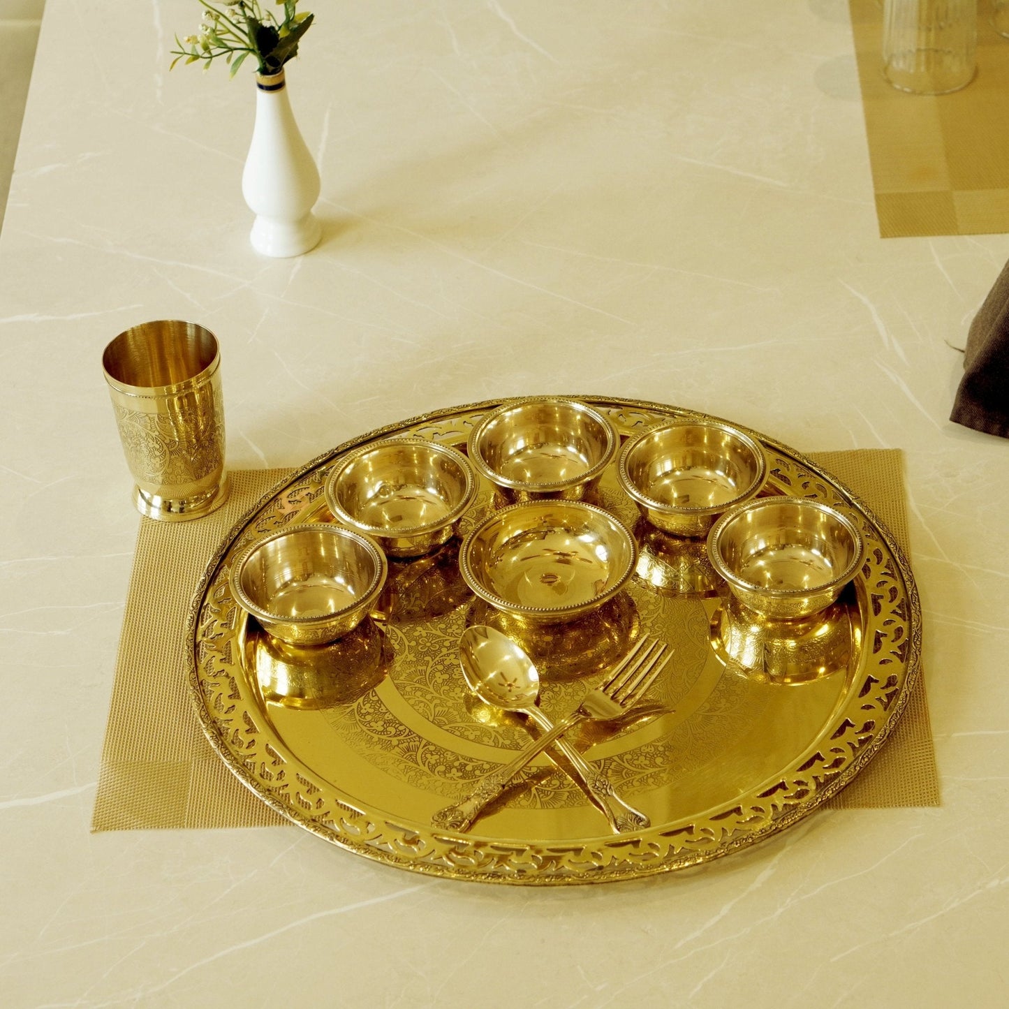 Brass Royal 10Pc Jaali Dinner Set (14" Plate)