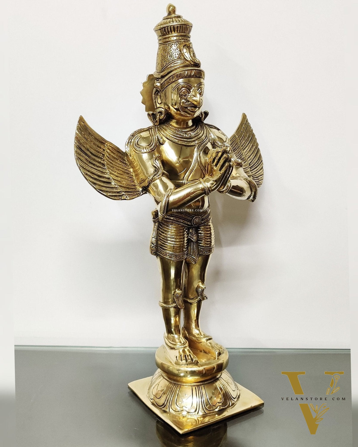 Brass Pristine Garuda Dev Statue - Glossy Finish, 22" Tall, 11 kg