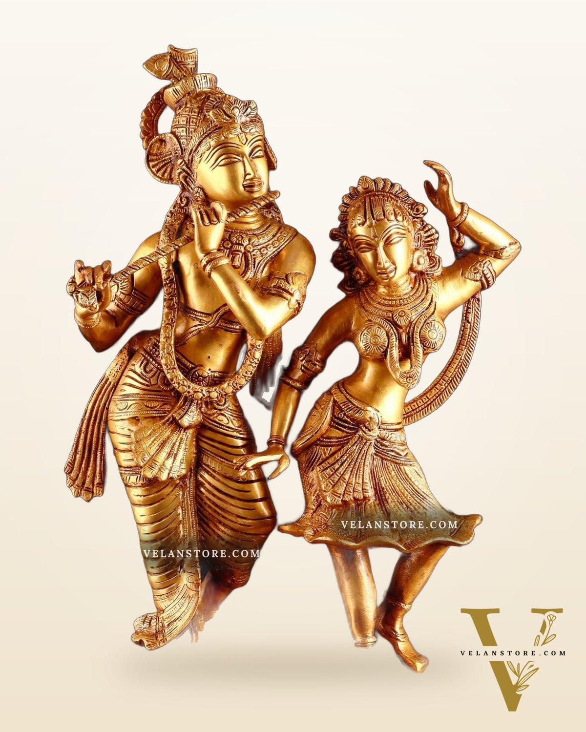 Brass Radha Krishna Dancing Statue 23 inch golden hue