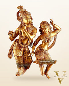 Brass Radha Krishna Dancing Statue 23 inch golden hue