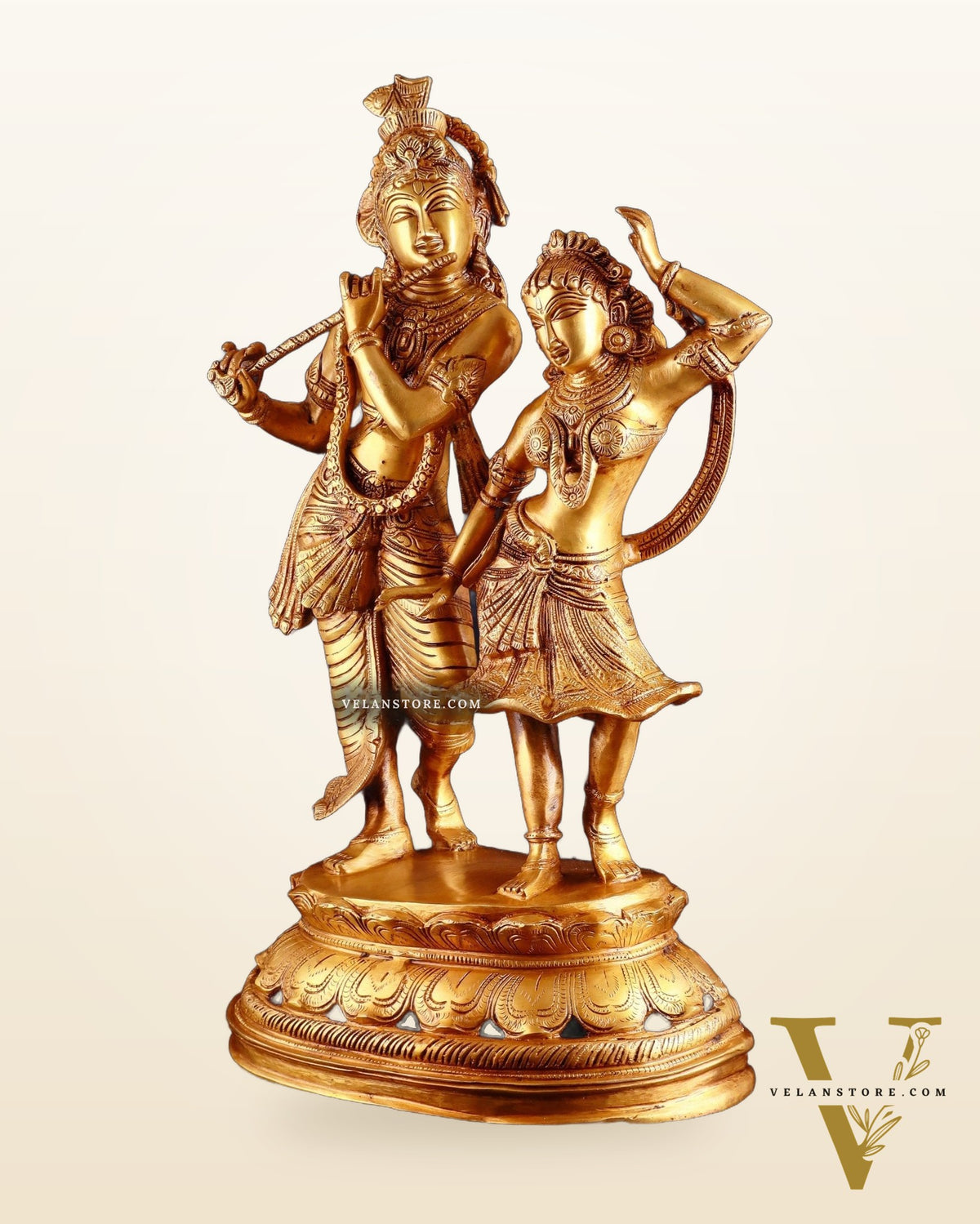 Brass Radha Krishna Dancing Statue 23 inch golden hue