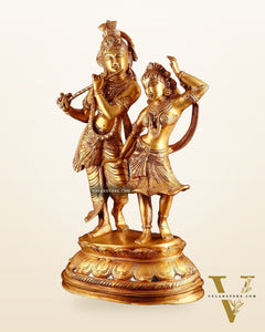 Brass Radha Krishna Dancing Statue 23 inch golden hue