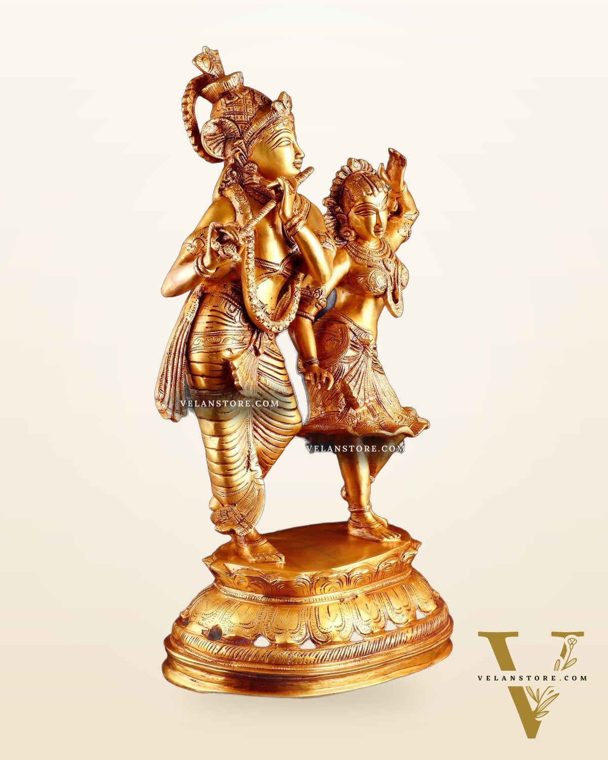 Brass Radha Krishna Dancing Statue 23 inch golden hue