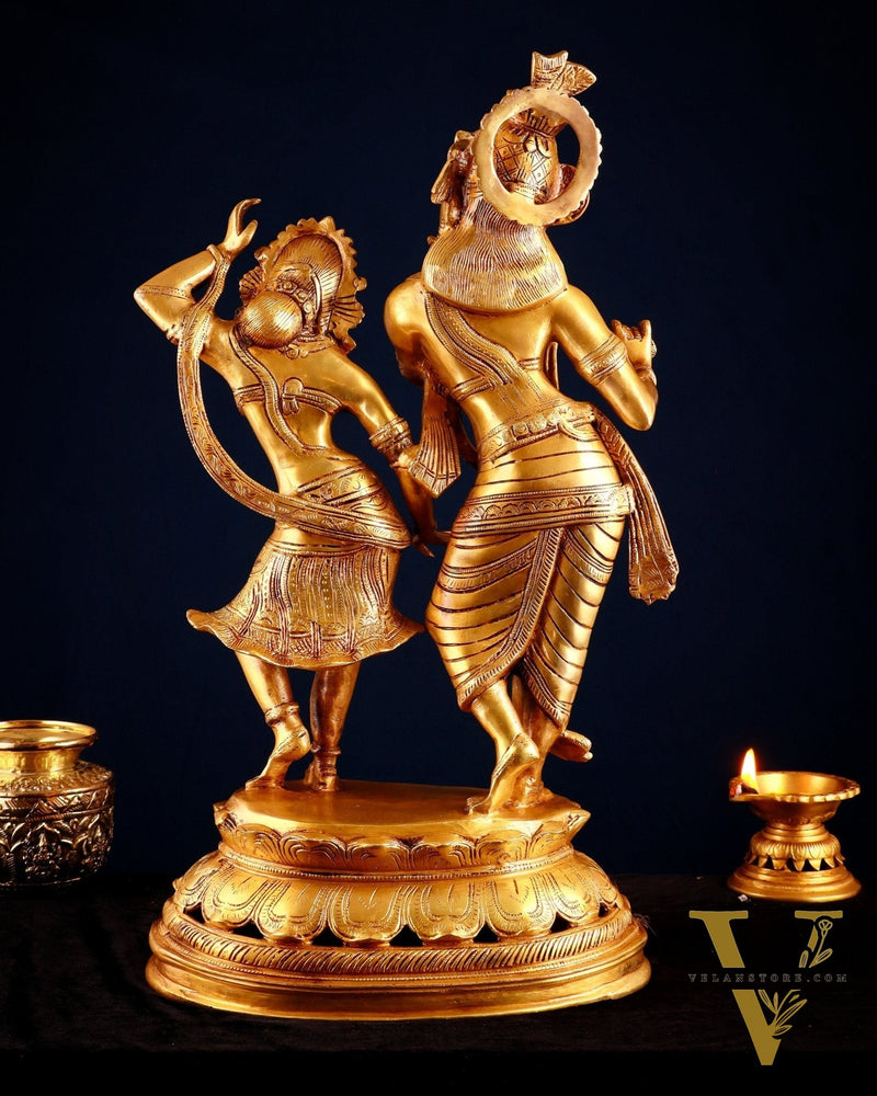 Brass Radha Krishna Dancing Statue 23 inch golden hue