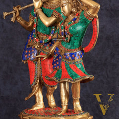 Brass Radha Krishna Dancing together with meenakari 23"