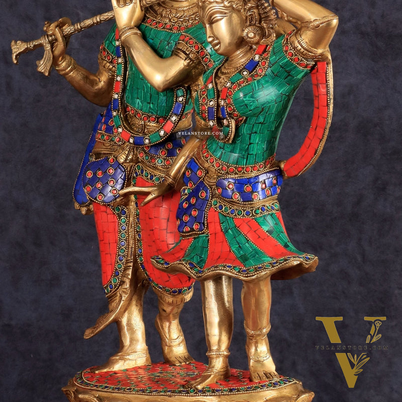 Brass Radha Krishna Dancing together with meenakari 23"
