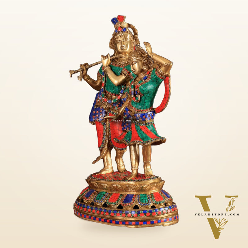 Brass Radha Krishna Dancing together with meenakari 23"