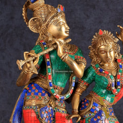 Brass Radha Krishna Dancing together with meenakari 23"