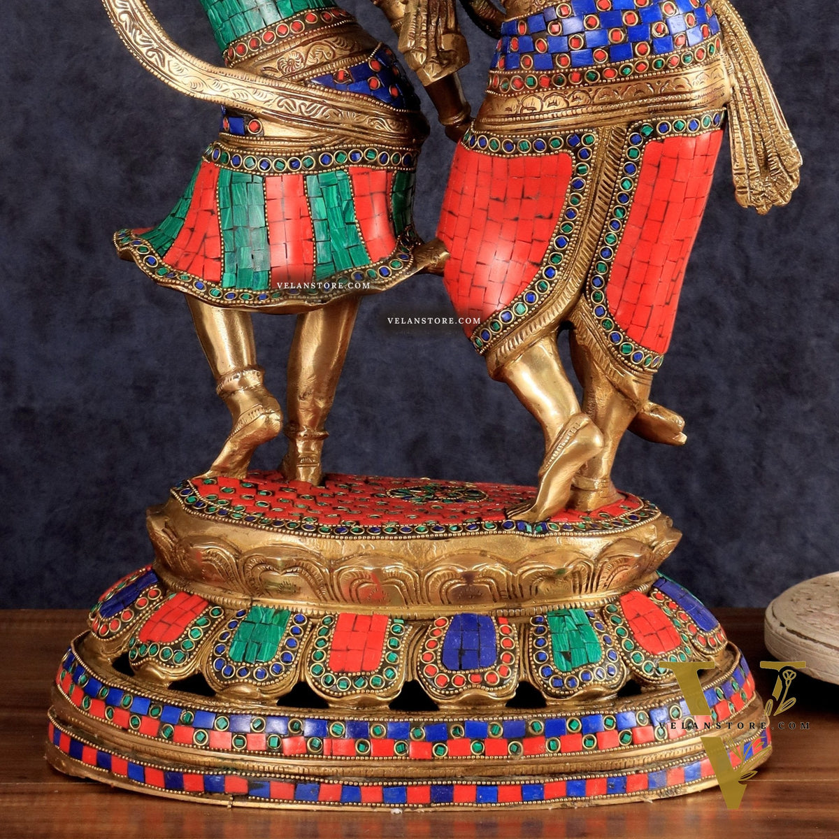 Brass Radha Krishna Dancing together with meenakari 23"