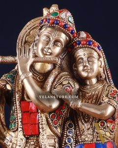 Brass Radha Krishna Idol 12 inch meenakari work