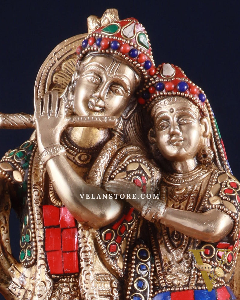Brass Radha Krishna Idol 12 inch meenakari work