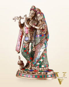 Brass Radha Krishna Idol 12 inch meenakari work