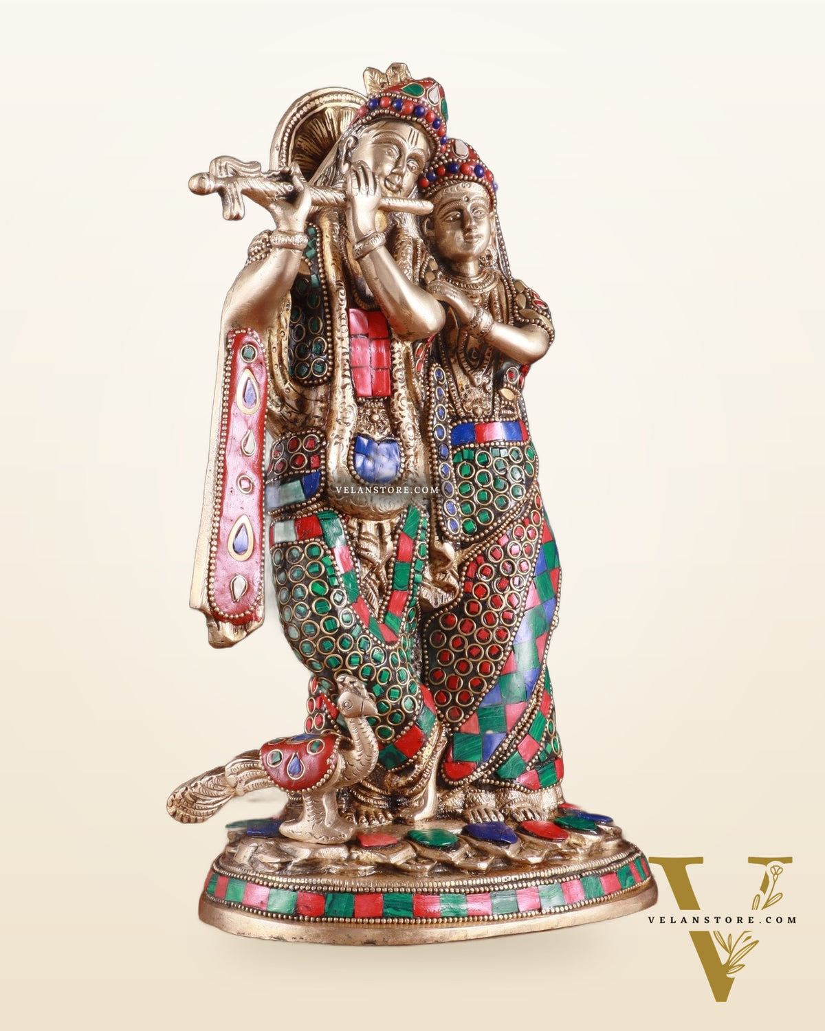 Brass Radha Krishna Idol 12 inch meenakari work