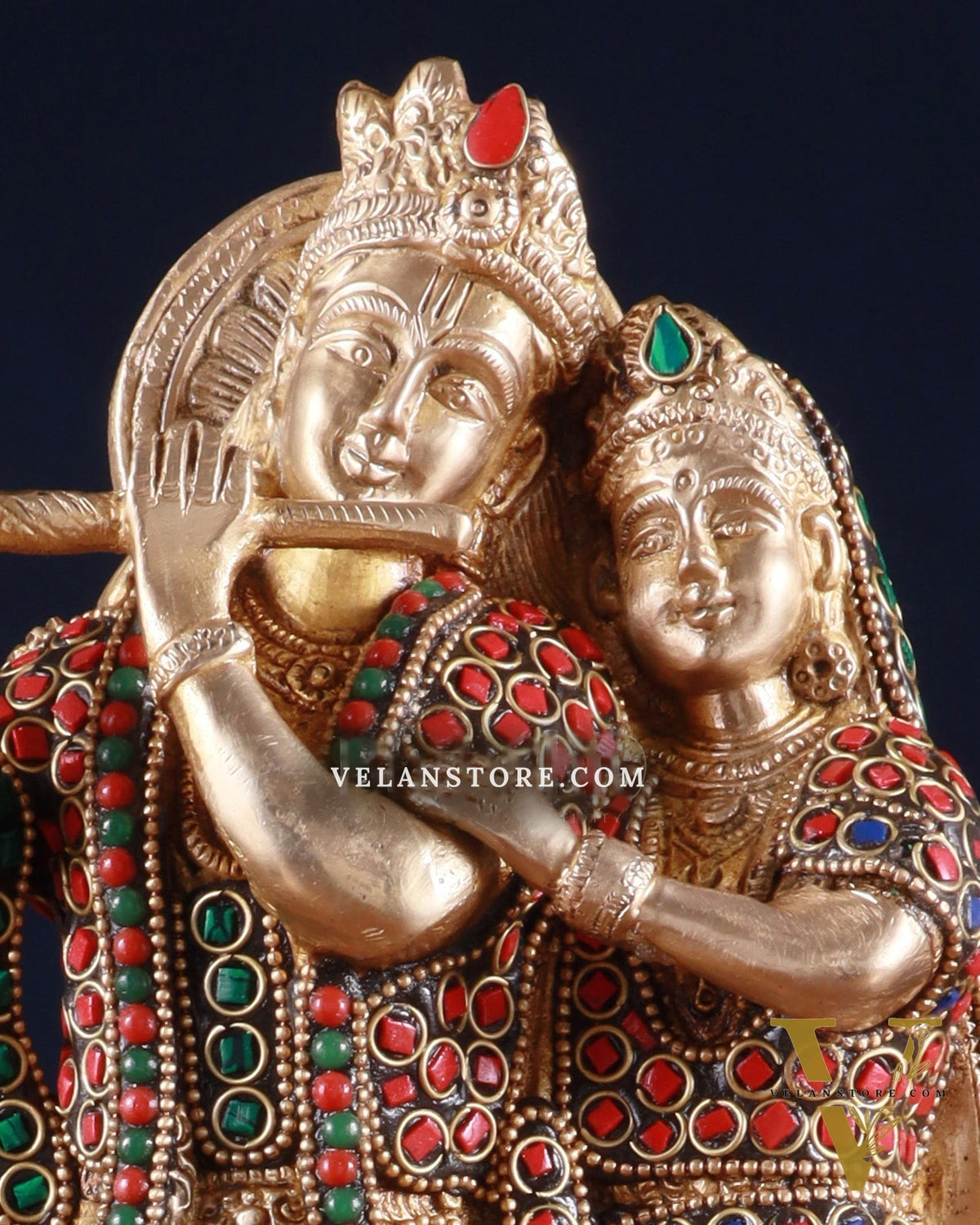 Brass Radha Krishna Idol 12 inch multicolour stonework
