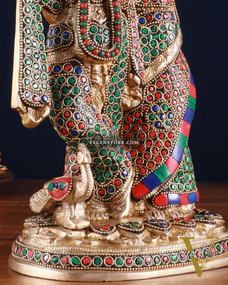 Brass Radha Krishna Idol 12 inch multicolour stonework